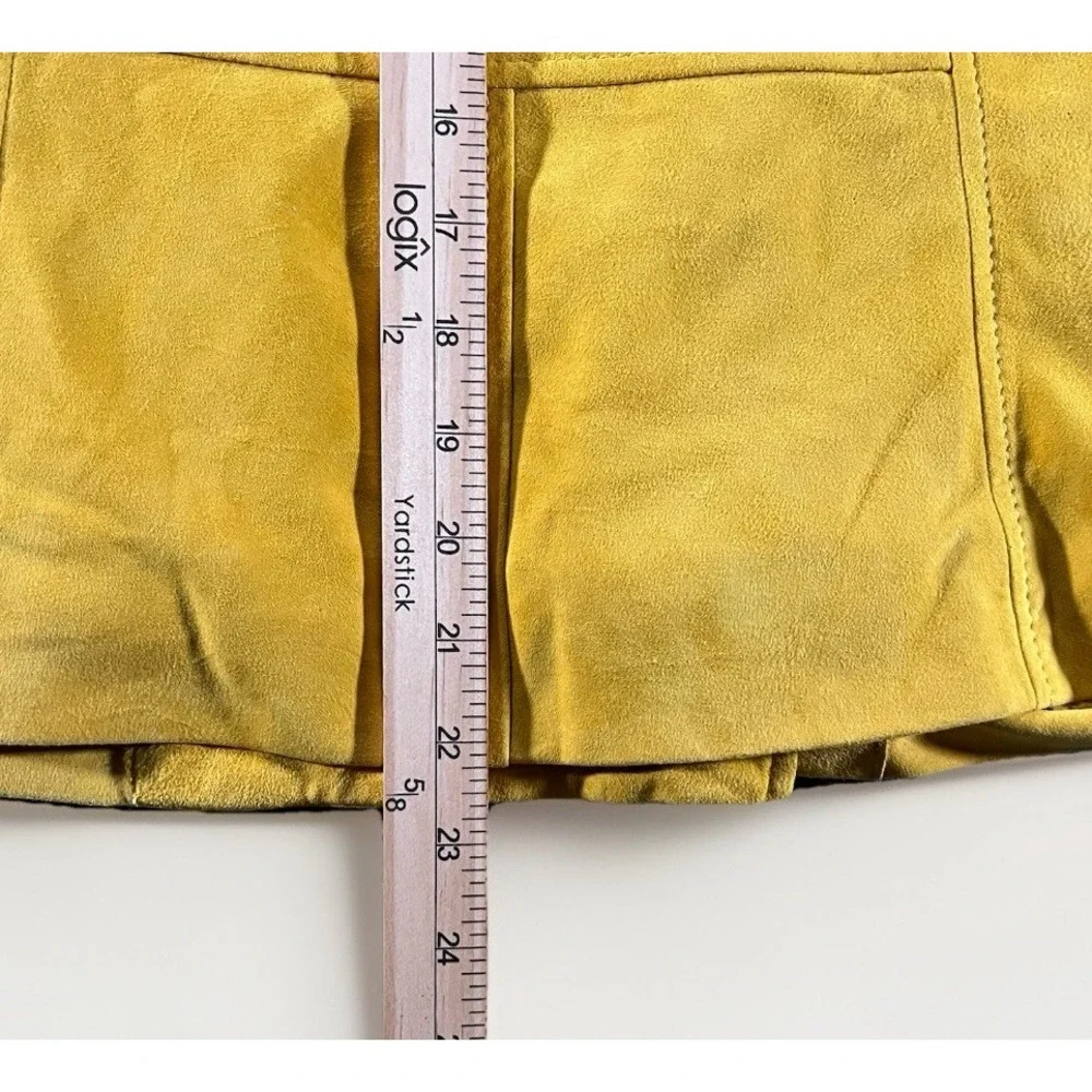 Tory Burch Mustard Yellow Suede leather Double-Breasted Jacket 3/4 Sleeve Size 6